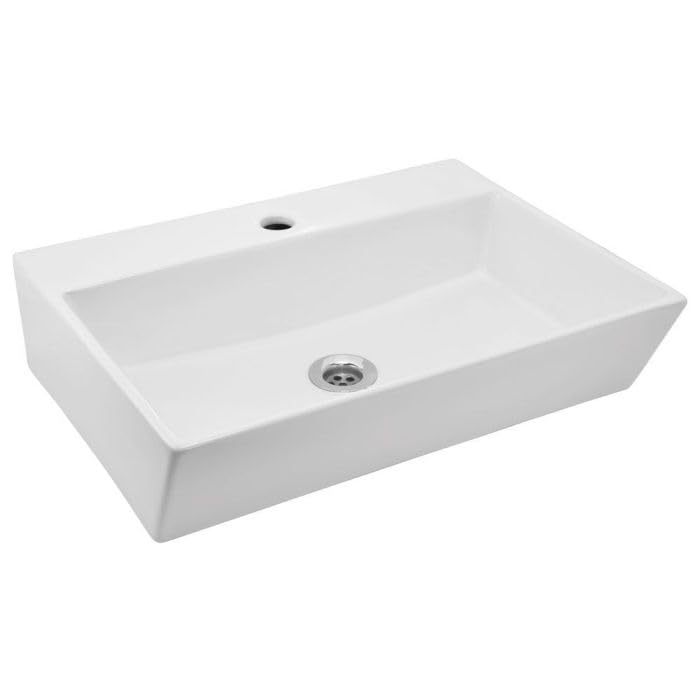 Image of JAQUAR KUBIX Series Table Top WASH Basin (White) with Faucet Hole | 565x425x140mm, Rectangle | Ceramic Basin /Sink for Bathroom, Living Room | Table /Counter Top | KUS-WHT-35935