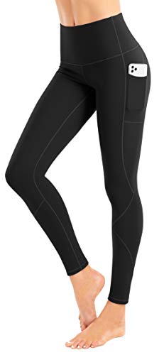 LIFE SKY Fleece Lined Yoga Pants with Pockets for Women, High Waist Tummy Control Winter Warm Tights, Thermal Running Leggings, Black M