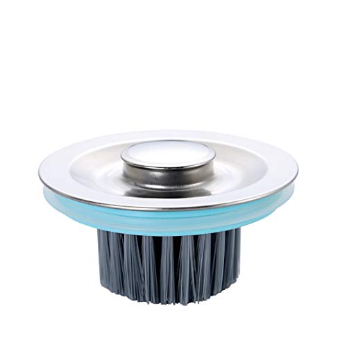 WINDALY Bouchon Et Brosse D'évier De Cuisine 2 EN 1, Acier Inoxydable Et Nylon, Grand Rebord Large De 3,46 "De Diamètre Cover