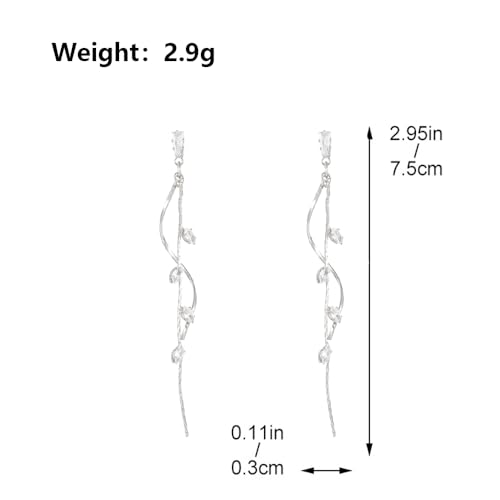 Long Crystal Linear Drop Earrings for Women Zirconia Threader Tassel Earrings Twist Leaf Rhinestone Dangle Earrings Dainty Wedding Prom Party Jewelry Gifts3