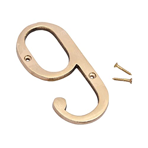 Image of 4 inch Brass House Hotel Door Number Plaque Sticky Numeric Numerical Digit 0-9 [9 (Nine)] (NINE)