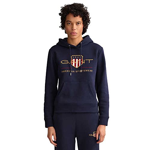 GANT Damen Shield Sweat Hoodie ARCHIV Logo Kapuzenpullover, Evening Blue, L