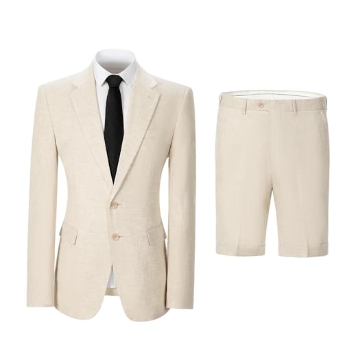 Men's 2 Piece Linen Suits Set Regular Fit Casual Lightweight Blazer Jacket and Shorts3
