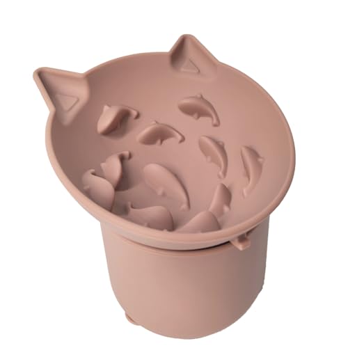 Elevated Silicone Slow Feeder Bowl for Cats - Wide Shallow Dish, Whisker Fatigue Relief, Lead & Cadmium Free, Perfect Height for Cats (Pink, 1 Pack)