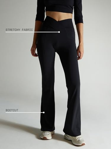 Image of CAVA Petite Hourglass Flared Leggings for Women | V Waistband, Anti Camel Toe Design, Petite Fit, Flared Bottoms, Deep Pockets, Sculpting Stretch Fabric