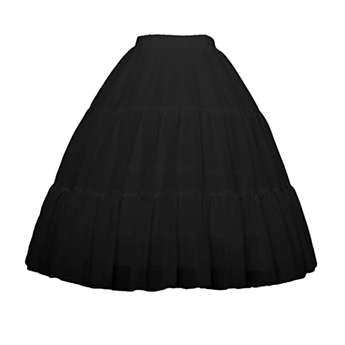 YULUOSHA Women Crinoline Petticoat 3 Hoop Skirt Knee Length Ball Gown Girls Chiffon Underskirt Bustle Tutu Half Slips for Wedding Victorian Dress-Black