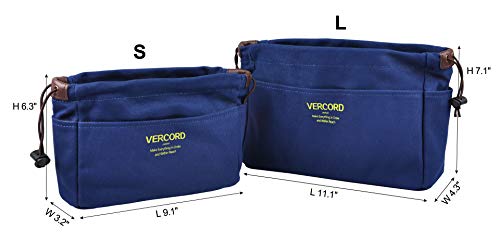Vercord Canvas Handbag Organizers, Sturdy Purse Insert Organizer Bag In Bag, 10 Pockets Navy Blue Small #TOP1