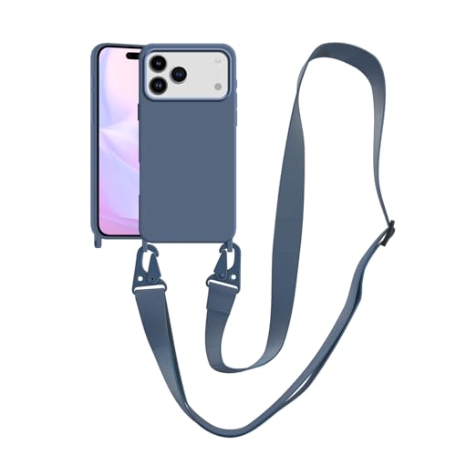 Image of Compatible with iPhone 17 Pro Case with Lanyard Crossbody iPhone Case with Strap Adjustable Shockproof Drop Protection Silicone Phone Cover for iPhone 17 Pro 6.3 inch Dark Blue