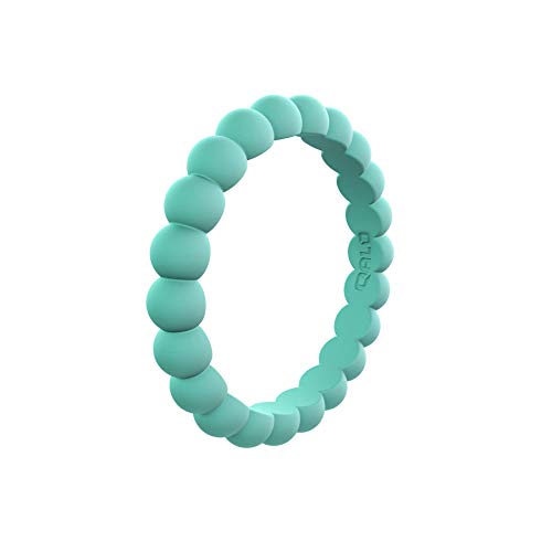 QALO Women's Rubber Silicone Ring, Stackable Bead, Rubber Wedding Ring for Women, Breathable, Durable Engagement Silicone Band, 4mm Wide 2.5mm Thick, Pacific Opal, Size 5