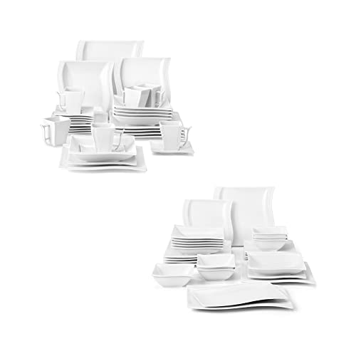 Image of MALACASA 30 Piece Ivory White Dinnerware Sets Bundle with 26 Piece Plates and Bowls Sets, Series FLORA