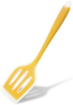 MJIYA Silicone nonstick spatulas, Food Grade Slotted Turner, High Heat Resistant to 480°F, Slotted Turner Spatula for for Fish, Eggs, Pancakes (L, Clear Yellow)