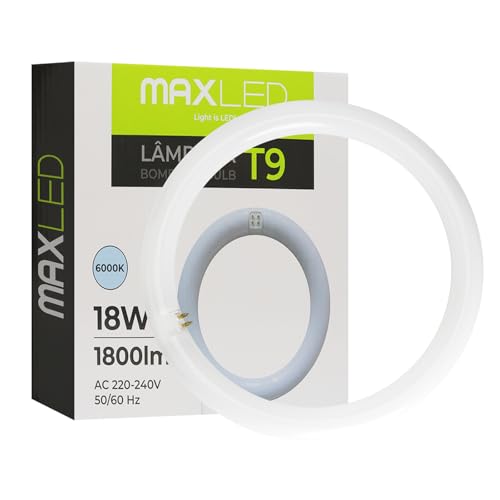 Maxled, Light is Led! T9 Tubo LED Circular G10Q, Φ30cm 18W 1800LM 6500K Blanco Frío, Alternativa a Las Lámparas Fluorescentes Clásicas T9 Bombilla Redondo PC 230V Optimo Consumo Energético
