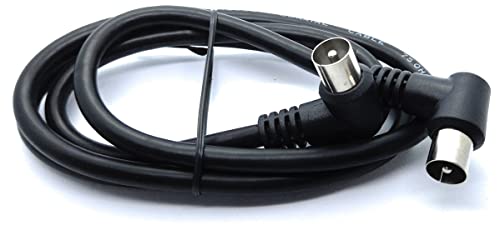 DRUT 1m TV RF Right Angle 90' Male Plug to Male Plug Coaxial TV Freeview Cable Lead 75 Ohm (33ft, Black), 100 centimeters