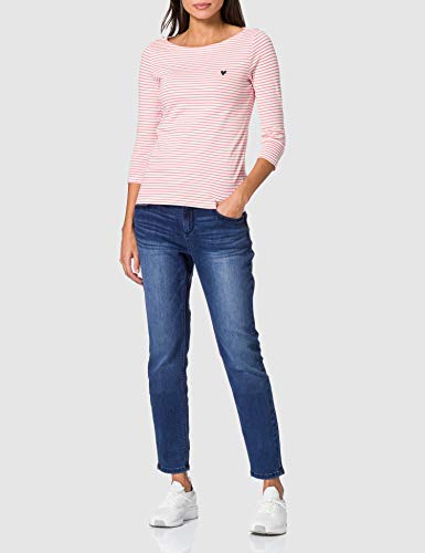 TOM TAILOR 1024035 T-Shirt rayé avec cœur brodé, 26034-White Peach Small Stripe, XXXL Femme