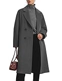 Flygo Womens Long Pea Coat Notch Lapel Double Breasted Trench Coat Fall Winter Overcoat Long Jacket(Grey-S)