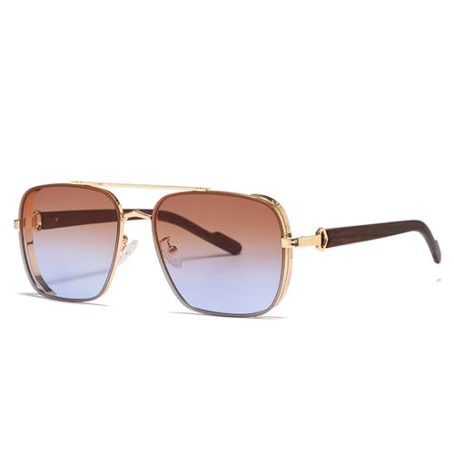 Lunettes de soleil bleu thé doré pour homme femme style oversized luxe
