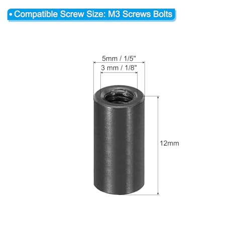 PATIKIL 6pcs M3 Metal Threaded Standoff Spacer Nuts, Round Aluminum Spacers Female Coupling Screws, 1/8" ID x 3/16" OD, Black, (12mm L) - Image 2