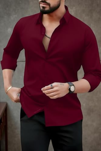 Image of Men's Casual Cotton Blend Shirt | Regular Fit | Full Sleeve | Solid Design