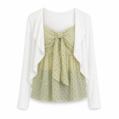 Conjunto Ropa Mujer Casual de Lunares Dos Piezas Cárdigan y Camisola Fresca Lyocell