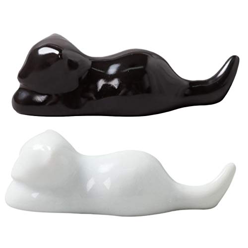 EXCEART 2Pcs Projeto Do Gato Do Estilo Japonês de Cerâmica Pauzinhos Colher Resto Titular Pincel de