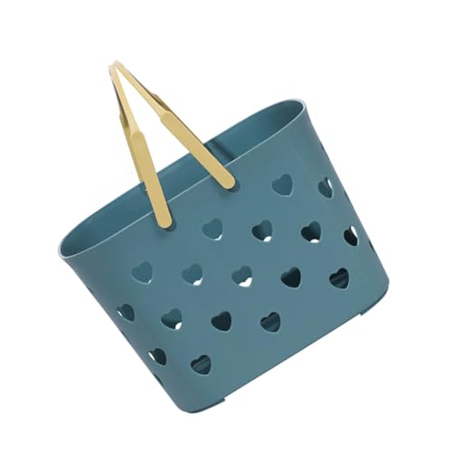 BATHVEVE 手提げ式心形ホール付きプラスチック浴室収納バスケット 乾燥促進付 シャンプー鹸整理用多機能サニタリーオーガナイザー