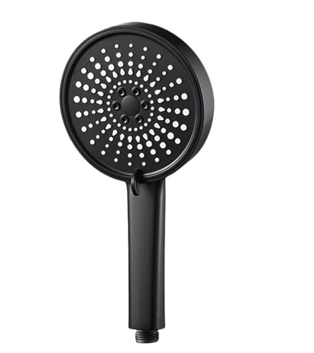 Pomme de douche haute pression noire à effet pluie réglable à 360 ° en ABS - Pulvérisateur rond à haut débit - Accessoire de douche parfait pour salle de bain