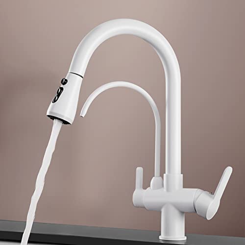 WOTZOV Grifos de Cocina Blancos con rociador extraíble, Grifo de Cocina de 3 vías, Grifo purificador de Agua multifunción Giratorio de 360° de latón.