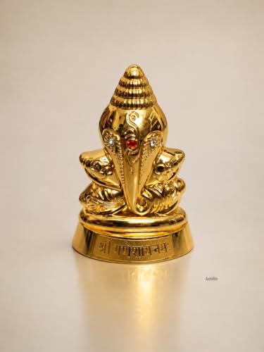 Image of Ganesh Idol for Home Decor & Car Dashboard | Ganesh Ji Murti Decorative Showpiece for Home Decor | Pooja Room & Office Desk (Golden)