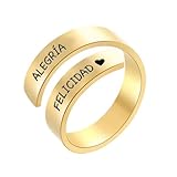 cotigo Anillo Mujer Acero Inoxidable Ajustable con Mensaje Positivo Grabado, Anillo Abierto con Frase Inspiradora, Joya con Significado, Anillo Regalo Mujer con Caja (Alegría, Felicidad-Dorado)