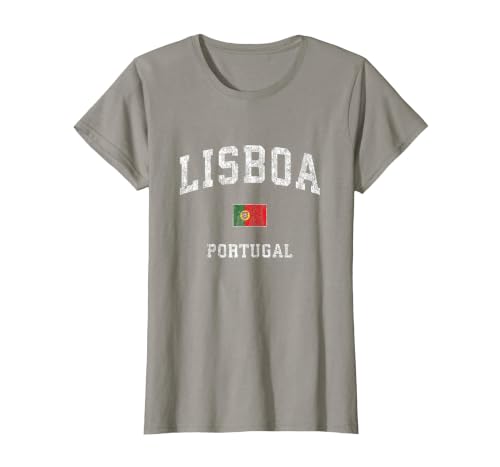 Lisbon Portugal Vintage Athletic Sports Design T-Shirt, Women, Slate Grey, Small