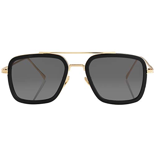 Kursan Polarized Tony Stark Sunglasses for Men Women Vintage Square Metal Frame Iron Man and Spider-Man Eyeglasses