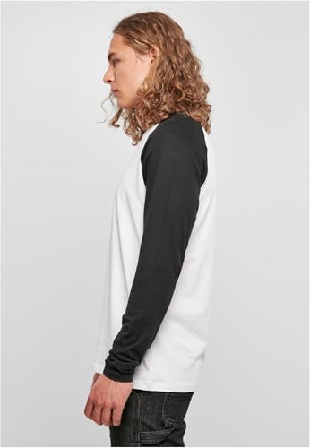 Build your Brand Contrast Raglan-Camiseta de Manga Larga, Negro/Blanco, L para Hombre