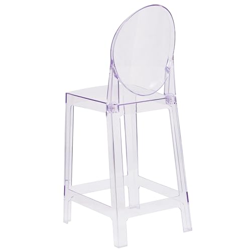 Butaco de altura para barra Flash Furniture Revna con respaldo ovalado en cristal transparente | Respaldos ovalados, construcción duradera, uso comercial miniatura 5