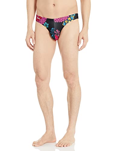 Jack Adams Men's Standard Second Skin Swimsuit, Black Japanese Flower, X-Large