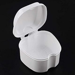 Sweeethome Denture Case Box, Denture Cup Strainer Denture Bath Cups Bath Dentures Container with Basket False Teeth Denture Holder for Travel, cleaning, Store, Retainer Denture Case (white)