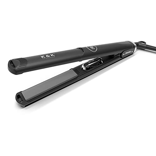 K&K Platinum 2 in 1 Hair Straighteners and Curler Professional Nano Titanium Flat Iron for Short Hair Best Keratin Therapy Irons Dual Voltage