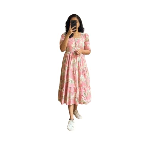 Image of Floral Midi Dress for Women - Summer Boho Dress, Lightweight & Breathable, Elegant Floral Print, Casual & Vacation Outfit, Comfortable Flowy Dress for Women