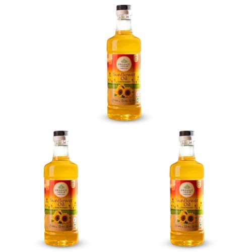 Image of Organic India Sunflower Oil, 1000ml | Lab Tested on 250+ Parameters | Certified Organic| Cold Pressed Oil with Natural Flavours and Aroma | Extracted from Organically Grown Sunflower Seeds (Pack of 3)