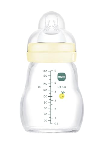 MAM Biberón de Cristal, Recién Nacido, 0-2 Meses, 170ml, con Tetina 1 de Flujo Lento de Silicona de Fácil Aceptación, Fácil de Limpiar, MAM Feel Good, Neutro, Pack de 1ud