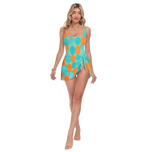 Maillot de bain une pièce orange avec jupe amovible pour femme