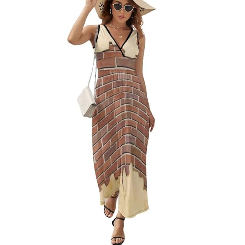 Robe longue d'été à motif brique original et décolleté col V