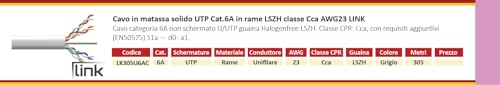 Link LK305U6AC - Cavo Solido Non Schermato Utp Per Reti Catyegoria 6A Lszh AWG23 In Rame Matassa MT305 Classe Cpr Cca - 2