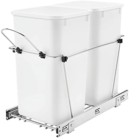 Rev-A-Shelf RV-15KD-11C S Double 27 Quart Heavy-Gauge Wire Sliding Pull-Out Kitchen Cabinet Garbage Trash Recycling Waste Containers Cans Bins, White