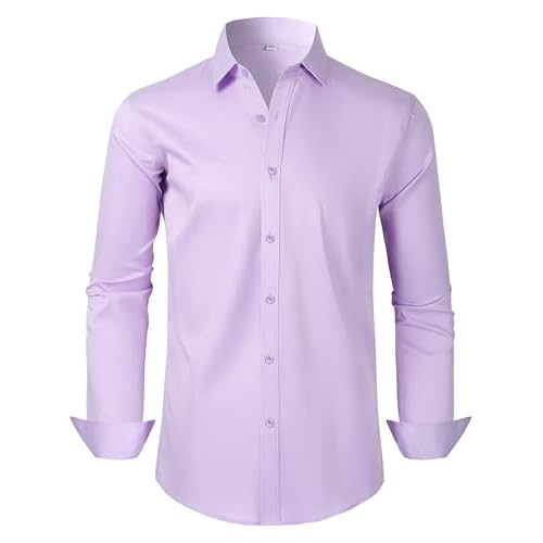 Mens Dress Shirts Long Sleeve Collared Shirt Wrinkle Resistant Formal Shirts Business Casual Button Down Shirt X-Small 00105_light Purple