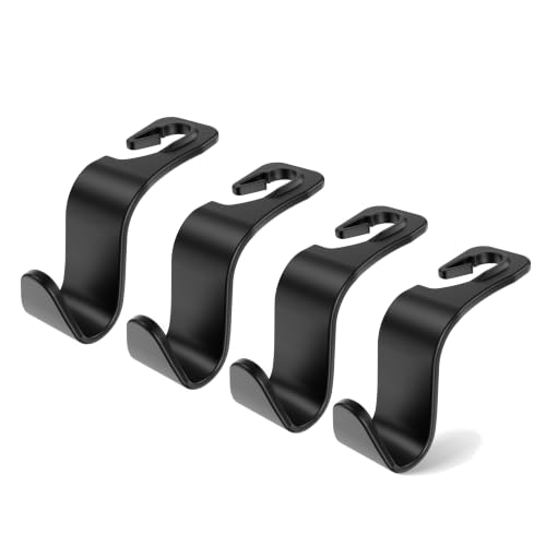Image of Amooca Plastic Car Seat Headrest Hook 4 Pack Hanger Storage Organizer Universal For Handbag Purse Coat Universal Fit Vehicle Car Black With Buckle