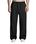 FEDTOSING Mens Fleece Baggy Joggers Open Hem Wide Leg Heavyweight Comfy Lounge Joggers Loose Fit Track Pants Black