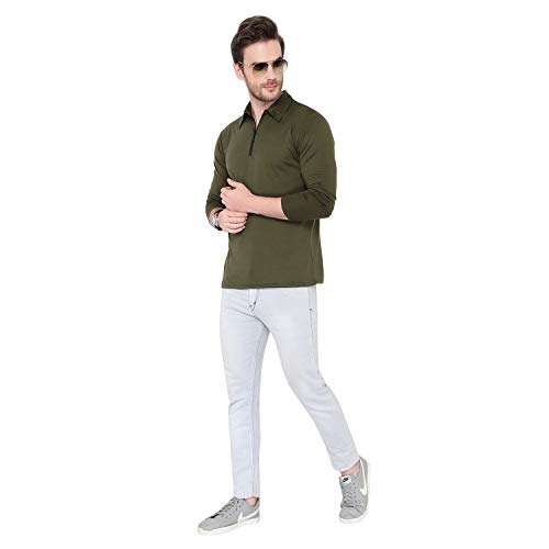 Image of Men's Cotton Blend Full Sleeve Zip Neck Polo T-Shirt (Pack of 1)