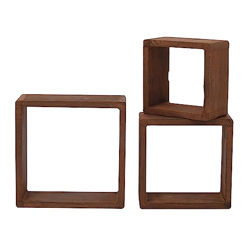 Rebecca Mobili Juego 3 estantes Cuadrados en Madera Clara Natural, estantes para Pared Cubo,...