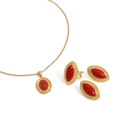 Bijoux en acier inoxydable contre les irritations : set collier bague rouge tendance