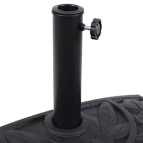 Sunnydaze 9-Foot Red Solar Outdoor Half Patio Umbrella With Led Lights And 19-Inch Black Half-Moon Floral Resin Patio Umbrella Stand Bundle #TOP6